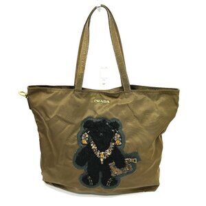 PRADA Bear Stone Tote bag Nylon / Leather BrownBased/GoldHardware
